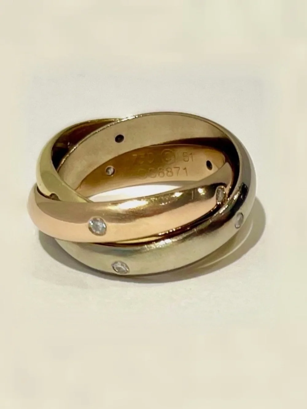 CARTIER Vintage 10.9 Grams DIAMOND 18K TRINITY ROLLING 3.8mm Band Ring Size 51